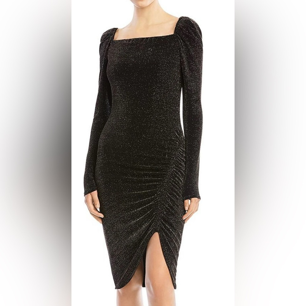 BAILEY44 Ariana Black Stretch Metallic Ruched Cocktail Dress
